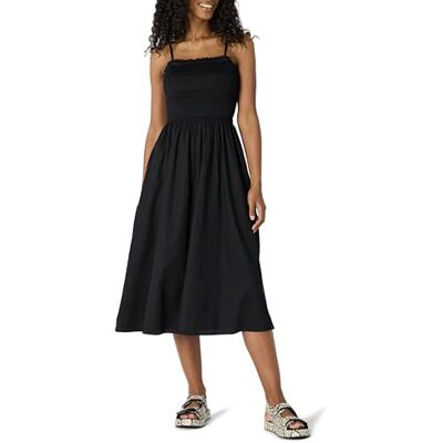 Amazon Damen Regular-Fit-Kleid Aus Baumwollsatin Mit Gesmoktem Mieder, Schwarz, M Amazon Damen Regular-Fit-Kleid Aus Baumwollsatin Mit Gesmoktem Mieder, Schwarz, M