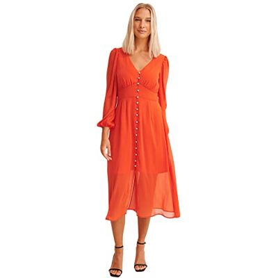 NA-KD Damen Button Front Slit Dress Lässiges Kleid, Würziges Rot, 42 NA-KD Damen Button Front Slit Dress Lässiges Kleid, Würziges Rot, 42