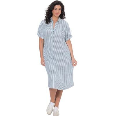 Ulla Popken Damen große Größen Übergrößen Plus Size Leinenmix-Kleid, Streifen, Oversized, Hemdkragen, Halbarm Petrol 42+ 839745741-42+ Ulla Popken Damen große Größen Übergrößen Plus Size Leinenmix-Kleid, Streifen, Oversized, Hemdkragen, Halbarm Petrol 42+ 839745741-42+