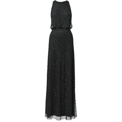 Adrianna Papell Damen-Abendkleid mit Neckholder, Blouson-Stil und Perlenbesatz, Schwarz/Schwarz, 38 Adrianna Papell Damen-Abendkleid mit Neckholder, Blouson-Stil und Perlenbesatz, Schwarz/Schwarz, 38