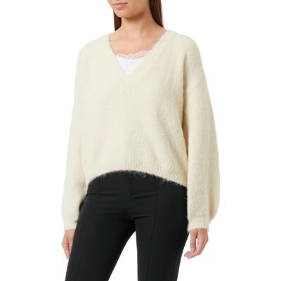 faina Women's Damen Temperament tiefer V-Ausschnitt Loser Design WOLLWEISS Größe XS/S Pullover Sweater faina Women's Damen Temperament tiefer V-Ausschnitt Loser Design WOLLWEISS Größe XS/S Pullover Sweater