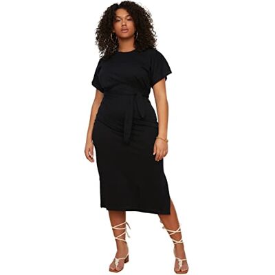 TRENDYOL Midi-Jersey-Kleid für Damen, Übergröße, schmales Strickkleid, Übergröße, Schwarz, X-Large Plus TRENDYOL Midi-Jersey-Kleid für Damen, Übergröße, schmales Strickkleid, Übergröße, Schwarz, X-Large Plus