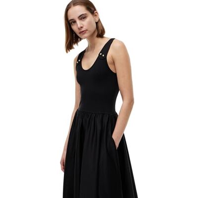 Tommy Hilfiger Damen Kleid 5X2 Rib Mix Media Midi-Länge, Schwarz (Black), L Tommy Hilfiger Damen Kleid 5X2 Rib Mix Media Midi-Länge, Schwarz (Black), L