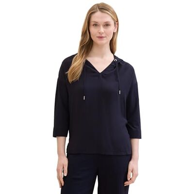 TOM TAILOR Damen Basic Kapuzenshirt mit 3/4-Arm, Sky Captain Blue, M TOM TAILOR Damen Basic Kapuzenshirt mit 3/4-Arm, Sky Captain Blue, M