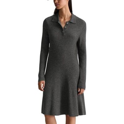 Marc O' Polo Marc OߴPolo Denim Damen Strickkleid mit Flachstrickkragen A-Shape, Grau (Anthra Melange), S Marc O' Polo Marc OߴPolo Denim Damen Strickkleid mit Flachstrickkragen A-Shape, Grau (Anthra Melange), S