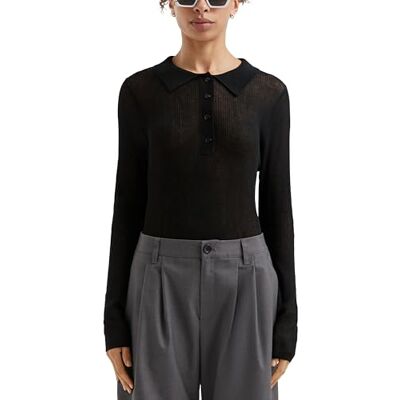 QS Leicht transparenter Pullover mit Knopfleiste und Polokragen QS Leicht transparenter Pullover mit Knopfleiste und Polokragen