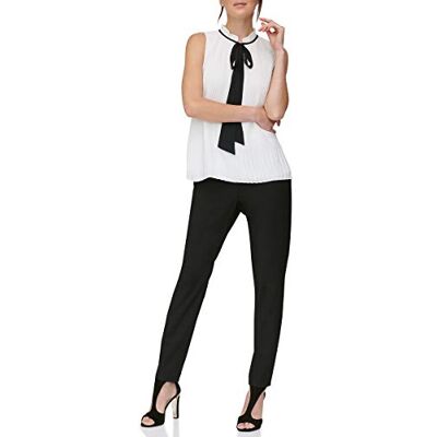 DKNY Women's Sleeveless Pleated TOP with TIE Neck, White/Black, XL DKNY Women's Sleeveless Pleated TOP with TIE Neck, White/Black, XL