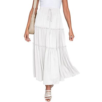 NASHALYLY Damen Chiffon Elastische Hohe Taille Plissee A-Linie Ausgestellt Maxi Röcke, weiß, 44 NASHALYLY Damen Chiffon Elastische Hohe Taille Plissee A-Linie Ausgestellt Maxi Röcke, weiß, 44