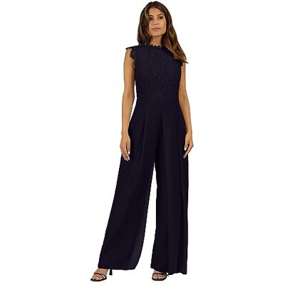 Apart Damen lässiger Spitzen-Top-Jumpsuit, eleganter Cocktail-Overall langer Playsuit, Rundhalsausschnitt, Spitzen-Stehkragen, ärmelloser Sommer-Overall, weites Bein Partykleid, nachtblau Apart Damen lässiger Spitzen-Top-Jumpsuit, eleganter Cocktail-Overall langer Playsuit, Rundhalsausschnitt, Spitzen-Stehkragen, ärmelloser Sommer-Overall, weites Bein Partykleid, nachtblau