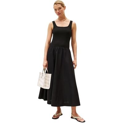 Tommy Hilfiger Damen Kleid Rib Midi Mix Fit & Flare, Schwarz (Black), XS Tommy Hilfiger Damen Kleid Rib Midi Mix Fit & Flare, Schwarz (Black), XS