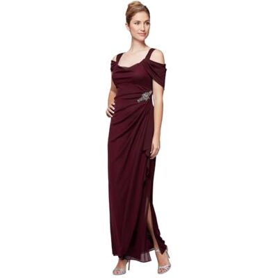 Alex Evenings Damen Langes Schulterfreies, Mutter der Braut Kleid für besondere Anlässe, Weinrot mit Perlen, 44 Petite Alex Evenings Damen Langes Schulterfreies, Mutter der Braut Kleid für besondere Anlässe, Weinrot mit Perlen, 44 Petite