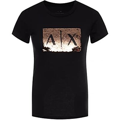 Armani Exchange Damen Basic T-Shirt with Logo On Bust T-Shirt, Schwarz, XS Armani Exchange Damen Basic T-Shirt with Logo On Bust T-Shirt, Schwarz, XS