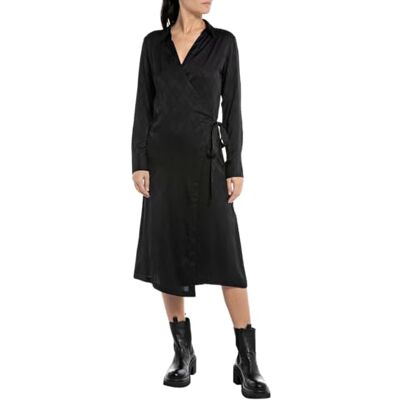 Replay Damen Kleid Langarm Tailliert, Black 098 (Schwarz), M Replay Damen Kleid Langarm Tailliert, Black 098 (Schwarz), M