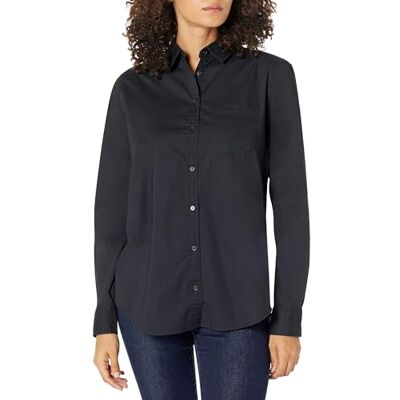 Amazon Damen Regular-Fit Langarm-Button-Down-Popeline-Hemd, Schwarz, XS Amazon Damen Regular-Fit Langarm-Button-Down-Popeline-Hemd, Schwarz, XS