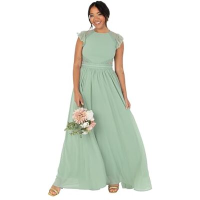 Maya Deluxe Women's Ladies Maxi Dress Crew Neckline Short Flutter Sleeve Lace Trim A-line for Wedding Guest Evening Prom Ball Gown Deep Sage 40 Maya Deluxe Women's Ladies Maxi Dress Crew Neckline Short Flutter Sleeve Lace Trim A-line for Wedding Guest Evening Prom Ball Gown Deep Sage 40
