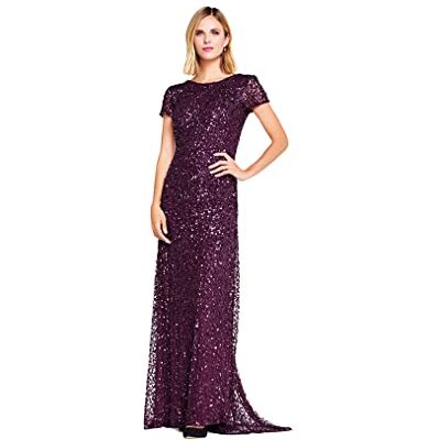 Adrianna Papell Kurzärmeliges Damenkleid mit Pailletten, Cabernet, 40 Adrianna Papell Kurzärmeliges Damenkleid mit Pailletten, Cabernet, 40