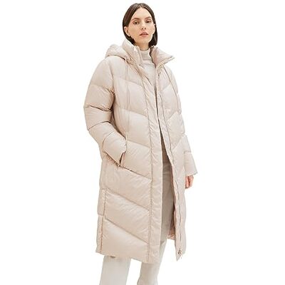 TOM TAILOR Damen Recycled Down Puffer Mantel mit abnehmbarer Kapuze, clouds grey, L TOM TAILOR Damen Recycled Down Puffer Mantel mit abnehmbarer Kapuze, clouds grey, L