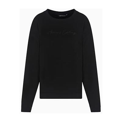 Armani Exchange Essential Damen-Sweatshirt, gesticktes Logo, Rundhalsausschnitt, Schwarz, XL Armani Exchange Essential Damen-Sweatshirt, gesticktes Logo, Rundhalsausschnitt, Schwarz, XL