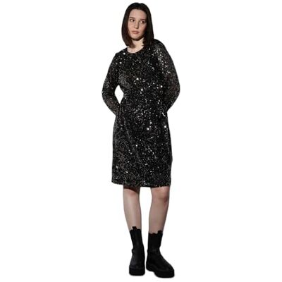 ONLY Damen ONLANA L/S Belt Dress JRS Kleid, Black/Detail:Black+Gold Sequins, Medium ONLY Damen ONLANA L/S Belt Dress JRS Kleid, Black/Detail:Black+Gold Sequins, Medium