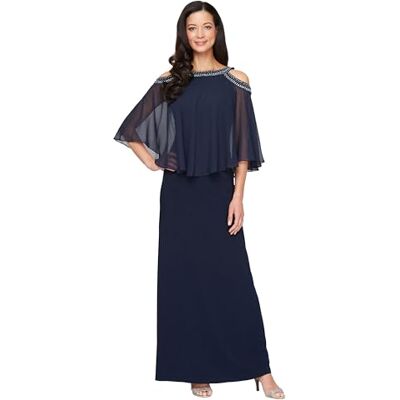 Alex Evenings Damen Langes Schulterfreies Popover Brautmutter Elegante Abendgarderobe Kleid fr besondere Anlsse, Navy, 48 Alex Evenings Damen Langes Schulterfreies Popover Brautmutter Elegante Abendgarderobe Kleid fr besondere Anlsse, Navy, 48