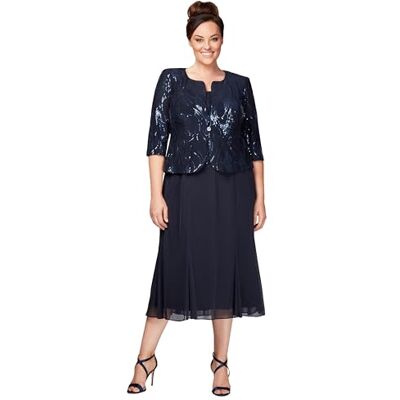Alex Evenings Damen Teelänge, Jackenkleid für die Brautmutter, Formelle Veranstaltungen, Hochzeitsgäste (Übergröße) Kleid für besondere Anlässe, Marineblau, 44 Mehr Alex Evenings Damen Teelänge, Jackenkleid für die Brautmutter, Formelle Veranstaltungen, Hochzeitsgäste (Übergröße) Kleid für besondere Anlässe, Marineblau, 44 Mehr