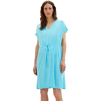 TOM TAILOR Damen 1036658 Kleid mit Struktur & Bindegürtel, 26007-Teal Radiance, 46 TOM TAILOR Damen 1036658 Kleid mit Struktur & Bindegürtel, 26007-Teal Radiance, 46