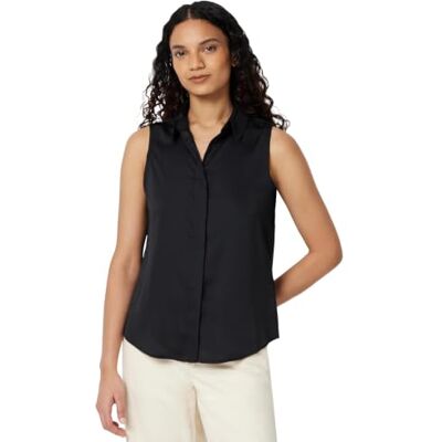 Amazon Damen Ärmellose Bluse mit Knopfleiste in normaler Passform, Schwarz, XS Amazon Damen Ärmellose Bluse mit Knopfleiste in normaler Passform, Schwarz, XS