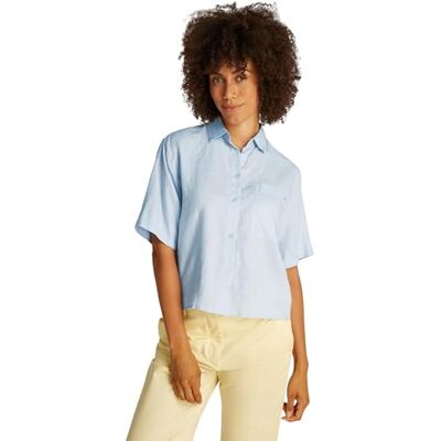 Tommy Hilfiger Damen Hemd Linen Relaxed Kurzarm, Blau (Breezy Blue), 36 Tommy Hilfiger Damen Hemd Linen Relaxed Kurzarm, Blau (Breezy Blue), 36