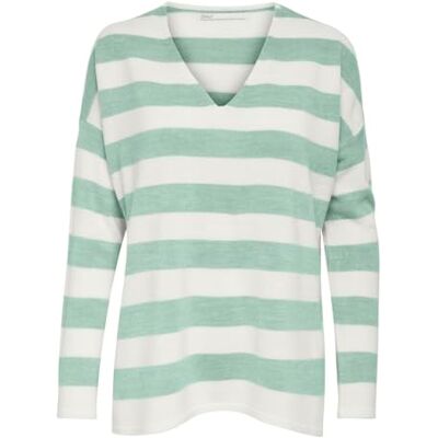 ONLY Pullover Damen, Cloud Dancer/Stripes:w. Subtle Green, XS ONLY Pullover Damen, Cloud Dancer/Stripes:w. Subtle Green, XS