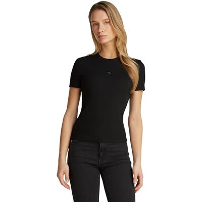 Calvin Damen T-Shirt Kurzarm Woven Label Rib Tee Slim Fit, Schwarz (Ck Black), XXL Calvin Damen T-Shirt Kurzarm Woven Label Rib Tee Slim Fit, Schwarz (Ck Black), XXL