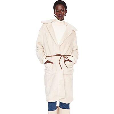 TRENDYOL Damen Regular Parkas Plain Webstoff Mantel Coat, Ecru, 34 EU TRENDYOL Damen Regular Parkas Plain Webstoff Mantel Coat, Ecru, 34 EU