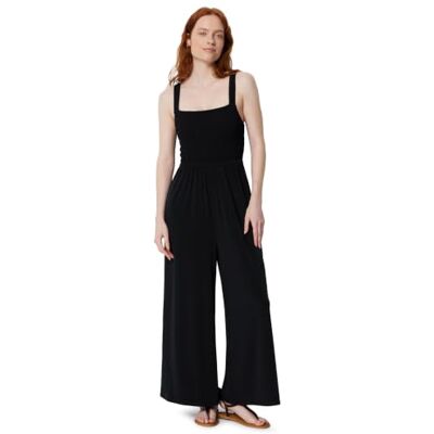 Amazon Damen-Jumpsuit mit quadratischem Ausschnitt und weitem Bein, ärmellos, Schwarz, XS Amazon Damen-Jumpsuit mit quadratischem Ausschnitt und weitem Bein, ärmellos, Schwarz, XS