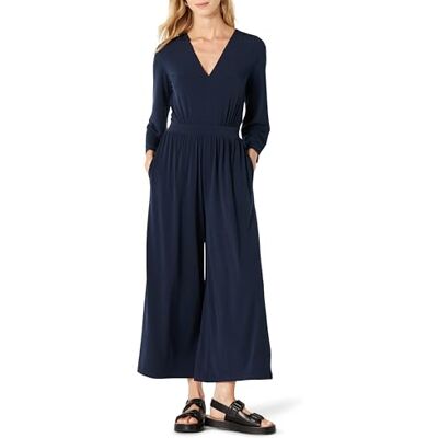 Amazon Damen Overall aus Mattem Jersey in Lockerer Passform mit Weitem Bein, 59,1cm Beininnenlänge, Marineblau, S Amazon Damen Overall aus Mattem Jersey in Lockerer Passform mit Weitem Bein, 59,1cm Beininnenlänge, Marineblau, S