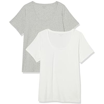 Amazon Damen T-Shirt, klassische Passform, kurzärmlig, U-Ausschnitt, Übergröße, 2er-Pack, Weiß/Hellgrau Heather, X-Small Amazon Damen T-Shirt, klassische Passform, kurzärmlig, U-Ausschnitt, Übergröße, 2er-Pack, Weiß/Hellgrau Heather, X-Small