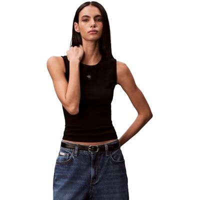 Calvin Damen Tank Top Woven Label Cut-Out am Rücken, Schwarz (Black), M Calvin Damen Tank Top Woven Label Cut-Out am Rücken, Schwarz (Black), M