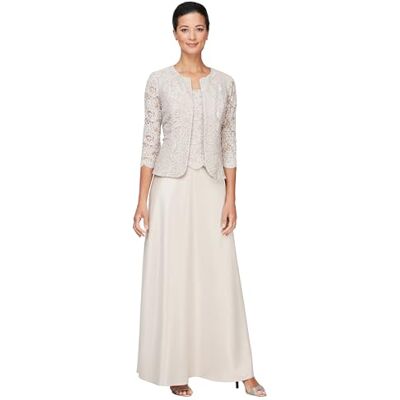 Alex Damen Two Piece Mother of The Bride Dress with Lace Jacket (Petite and Regular Sizes) Kleid für besondere Anlässe, Klassisches Taupe, 44 (2er Pack) Alex Damen Two Piece Mother of The Bride Dress with Lace Jacket (Petite and Regular Sizes) Kleid für besondere Anlässe, Klassisches Taupe, 44 (2er Pack)