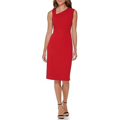 DKNY Damen Ärmelloses, Scuba-Crepe Asymmetrischem Ausschnitt Kleid, Scharlachrot, 32 DKNY Damen Ärmelloses, Scuba-Crepe Asymmetrischem Ausschnitt Kleid, Scharlachrot, 32