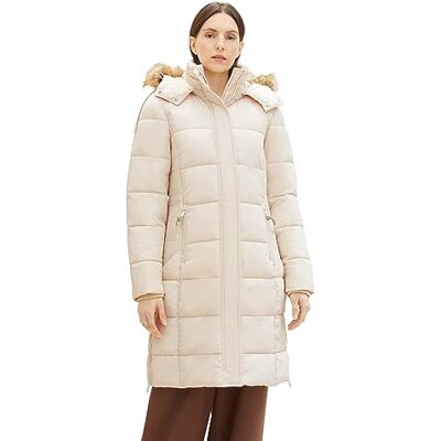 TOM TAILOR Damen Puffer Mantel mit Kapuze , smooth light sand, L TOM TAILOR Damen Puffer Mantel mit Kapuze , smooth light sand, L