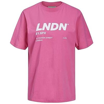 JACK & JONES Damen Jjxx Jxbea Ss Relaxed Vint Tee Noos T-Shirt, Carmine Rose/Print:bright White Lndn Print, XS JACK & JONES Damen Jjxx Jxbea Ss Relaxed Vint Tee Noos T-Shirt, Carmine Rose/Print:bright White Lndn Print, XS