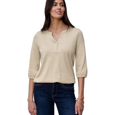Street One 3/4-Arm Shirt mit Split Neck und Knöpfen Cotton beige 36 Street One 3/4-Arm Shirt mit Split Neck und Knöpfen Cotton beige 36