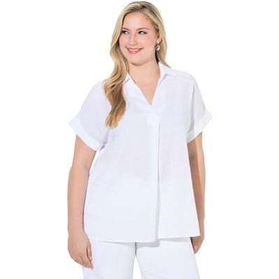 Ulla Popken Damen große Größen Übergrößen Plus Size Bluse, Rücken-Knöpfe, Oversized, Zierfalte, Halbarm Off-White 54+ 792090202-54+ Ulla Popken Damen große Größen Übergrößen Plus Size Bluse, Rücken-Knöpfe, Oversized, Zierfalte, Halbarm Off-White 54+ 792090202-54+
