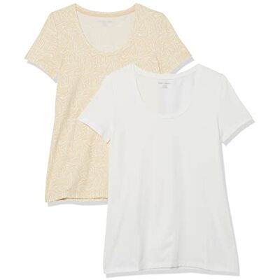 Amazon Damen T-Shirt mit klassischer Passform Kurzarm U-Ausschnitt (Erhältlich in Übergröße), 2er-Pack, Hellbraun, Tierdruck/Weiß, Large Amazon Damen T-Shirt mit klassischer Passform Kurzarm U-Ausschnitt (Erhältlich in Übergröße), 2er-Pack, Hellbraun, Tierdruck/Weiß, Large