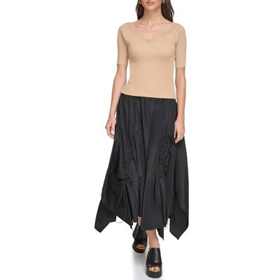 DKNY Women's Ribbed V Neck Top Blouse, Sandalwood, Medium DKNY Women's Ribbed V Neck Top Blouse, Sandalwood, Medium