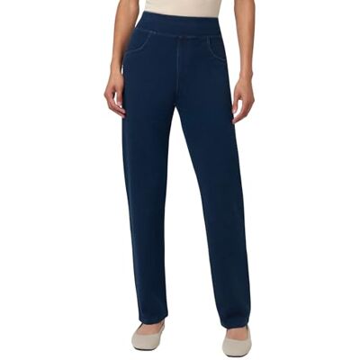 HUE Damen Superweiche Stretch-Denim, Hohe Taille, Gerades Bein, Jeggings Ohne Seitennähte Leggings, Dunkle Spülung, X-Groß HUE Damen Superweiche Stretch-Denim, Hohe Taille, Gerades Bein, Jeggings Ohne Seitennähte Leggings, Dunkle Spülung, X-Groß