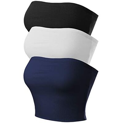 MixMatchy Damen Basic Casual Trägerlos Tube Top Packs, 3er-Pack – Schwarz/Weiß/Marineblau, Medium MixMatchy Damen Basic Casual Trägerlos Tube Top Packs, 3er-Pack – Schwarz/Weiß/Marineblau, Medium