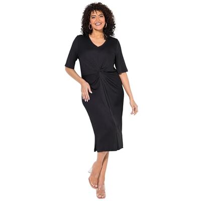 Ulla Popken Damen große Größen Übergrößen Plus Size Jerseykleid, drapiert, V-Ausschnitt, Halbarm schwarz 54+ 838765100-54+ Ulla Popken Damen große Größen Übergrößen Plus Size Jerseykleid, drapiert, V-Ausschnitt, Halbarm schwarz 54+ 838765100-54+