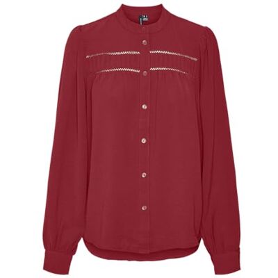 VERO MODA Damen Vmemma Ls Lace Shirt WVN Ga Noos, Karanda Red, M VERO MODA Damen Vmemma Ls Lace Shirt WVN Ga Noos, Karanda Red, M