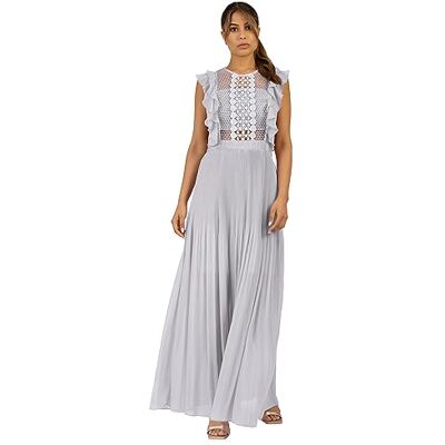 ApartFashion APART Damen Abendkleid, Rundhalsausschnitt Brautjungfernkleid, Georgette Rock mit Sonnenfalten, Langes Elegantes Hochzeitskleid, Florale Spitzendetails, ärmelloses Partykleid, hellblau ApartFashion APART Damen Abendkleid, Rundhalsausschnitt Brautjungfernkleid, Georgette Rock mit Sonnenfalten, Langes Elegantes Hochzeitskleid, Florale Spitzendetails, ärmelloses Partykleid, hellblau