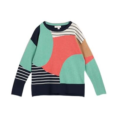 White Stuff Damen-Pullover mit abstraktem Muster – Normale Passform für lässigen Marineblau-Mehrfarbig – Größe 40 White Stuff Damen-Pullover mit abstraktem Muster – Normale Passform für lässigen Marineblau-Mehrfarbig – Größe 40