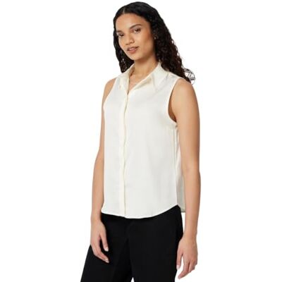 Amazon Damen Ärmellose Bluse mit Knopfleiste in normaler Passform, Eierschalenweiß, M Amazon Damen Ärmellose Bluse mit Knopfleiste in normaler Passform, Eierschalenweiß, M